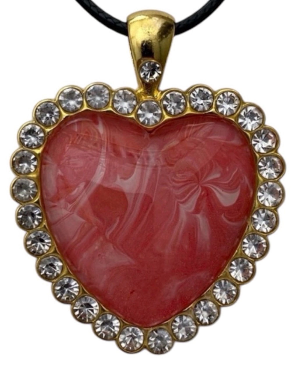Hand Crafted Pink Fluid Art Heart Pendant Necklace by Svetlana Yeung Size OS